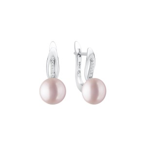Cercei argint cu perle naturale roz pudra si pietre, cu tortita DiAmanti SK22234EL_L-G (Argint 925‰ 2,1 g.)